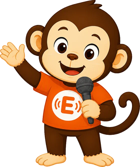 Miko, Echoly's monkey mascot, waving hello
